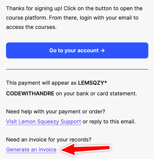 LemonSqueezy generate invoice