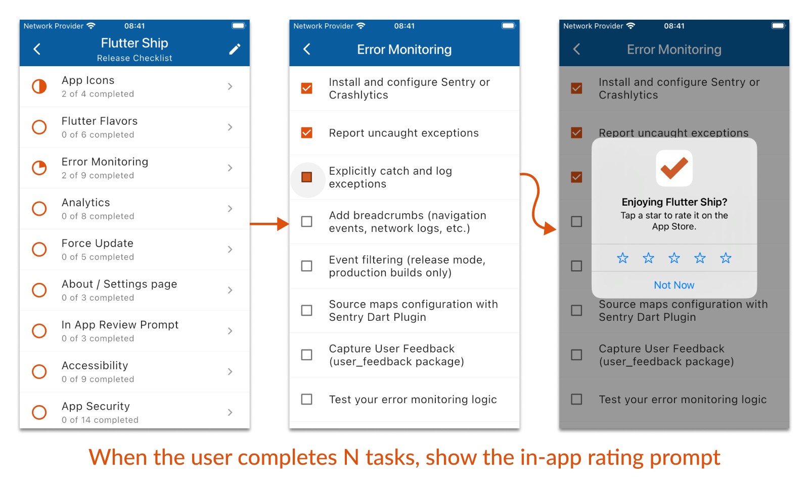When the user completes N tasks, show the in-app rating prompt