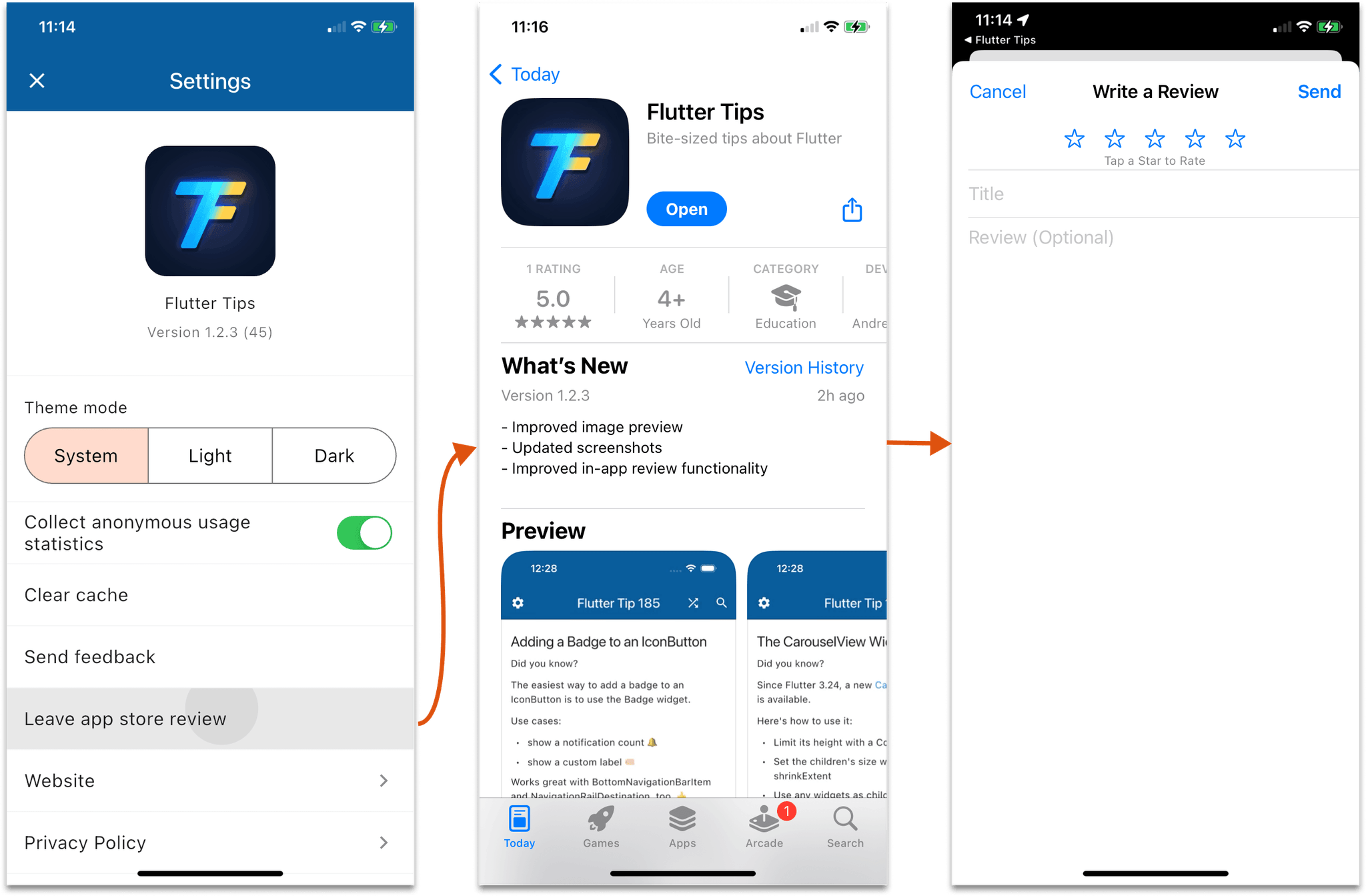 Leave app store review flow on iOS