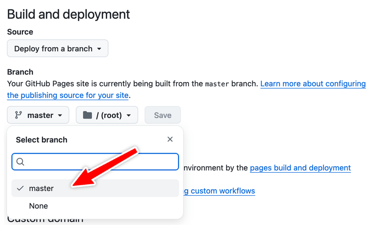 Selecting the master branch