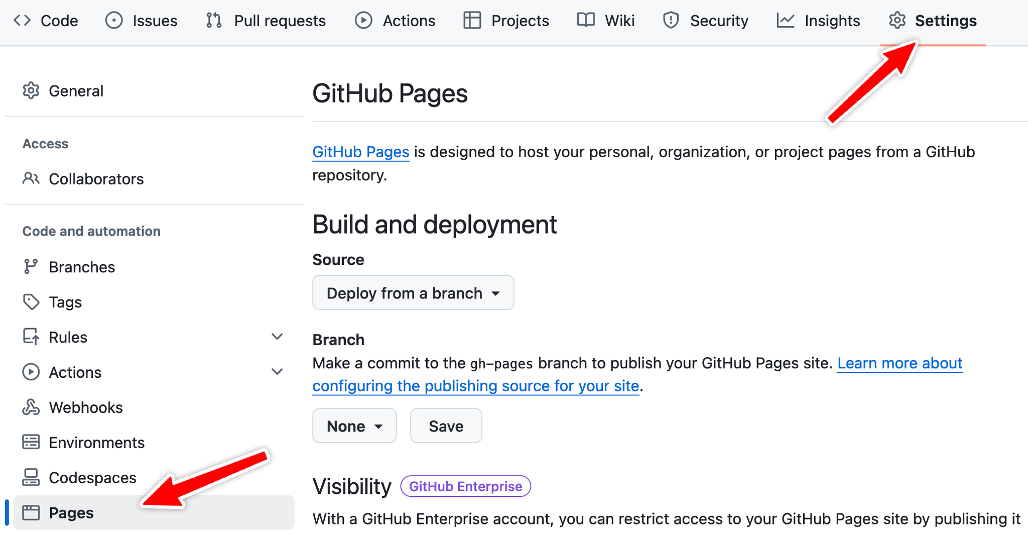 GitHub Settings > Pages