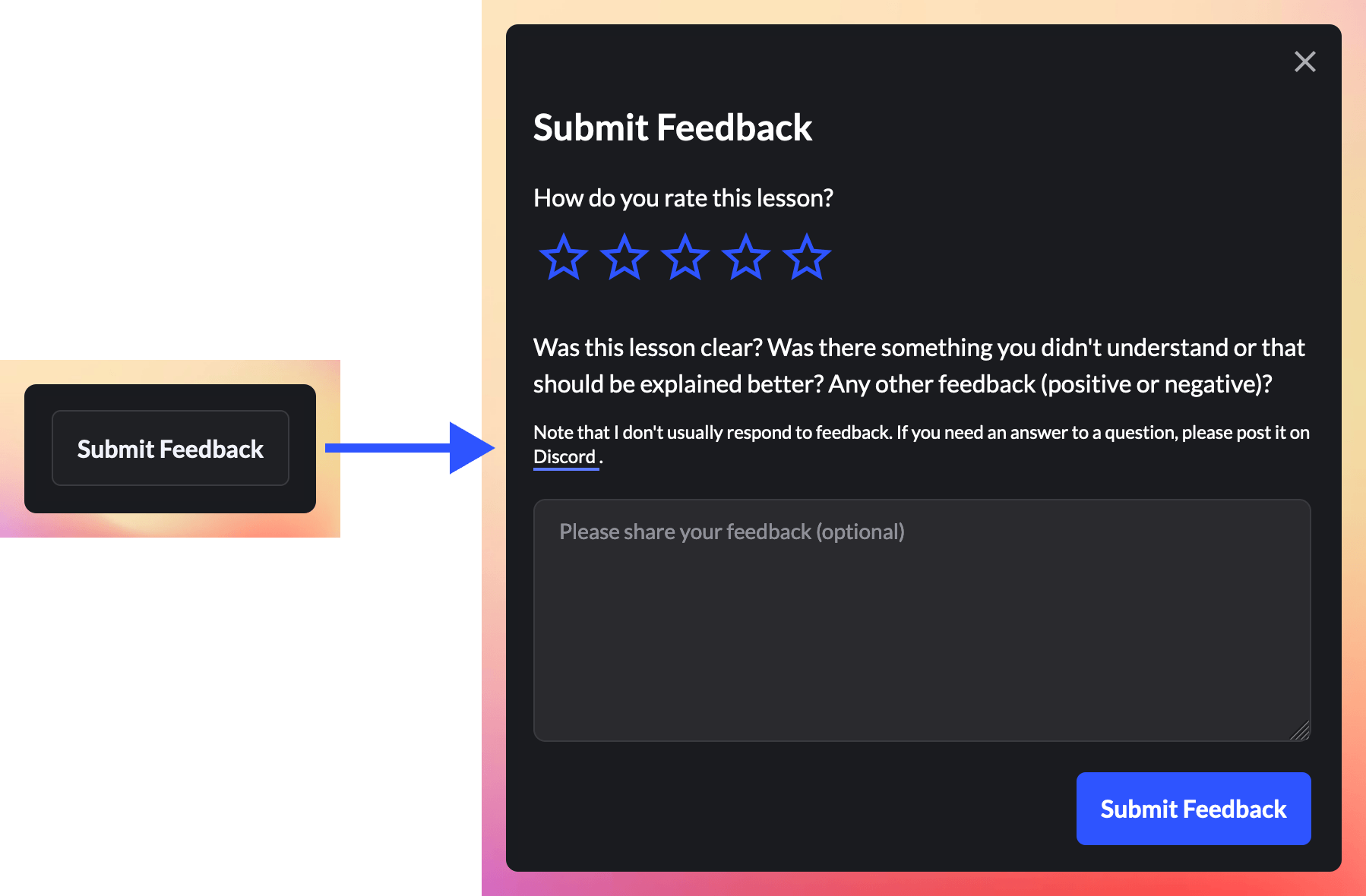 Built-in submit feedback form