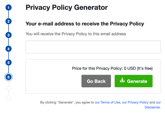 TermsFeed email address request